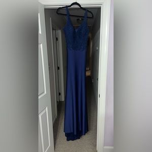 Long Navy Blue Prom Dress